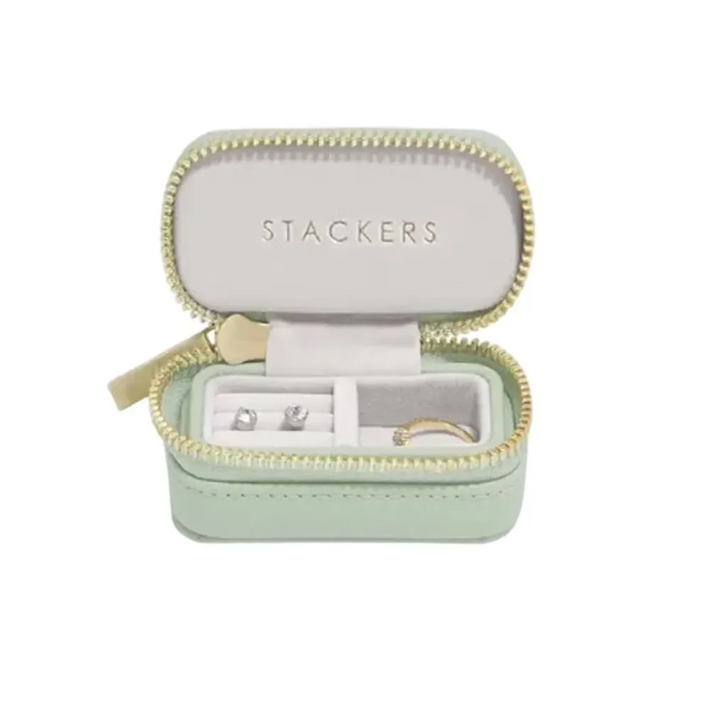 Stackers Mini Travel Jewelry Case Sage Green Zip Organizer NWT Compact